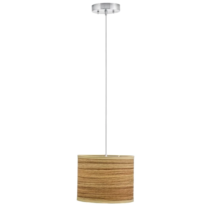 10''W Satin Nickel Pendant with Zebrawood Shade - Image 1