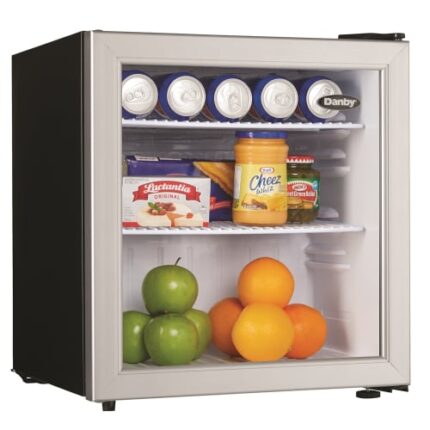 Danby® Compact All-Refrigerator, 1.6 Cu Ft, Defrost Drain, Glass Door with Stainless Steel Trim